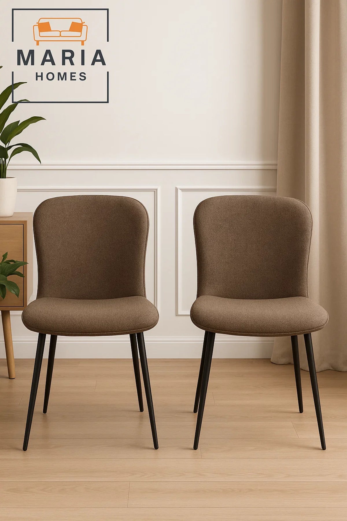 Textured Brown Fabric Dining Chair Ð Upholstered Seat with Black Metal Legs for Home or CafŽ Use