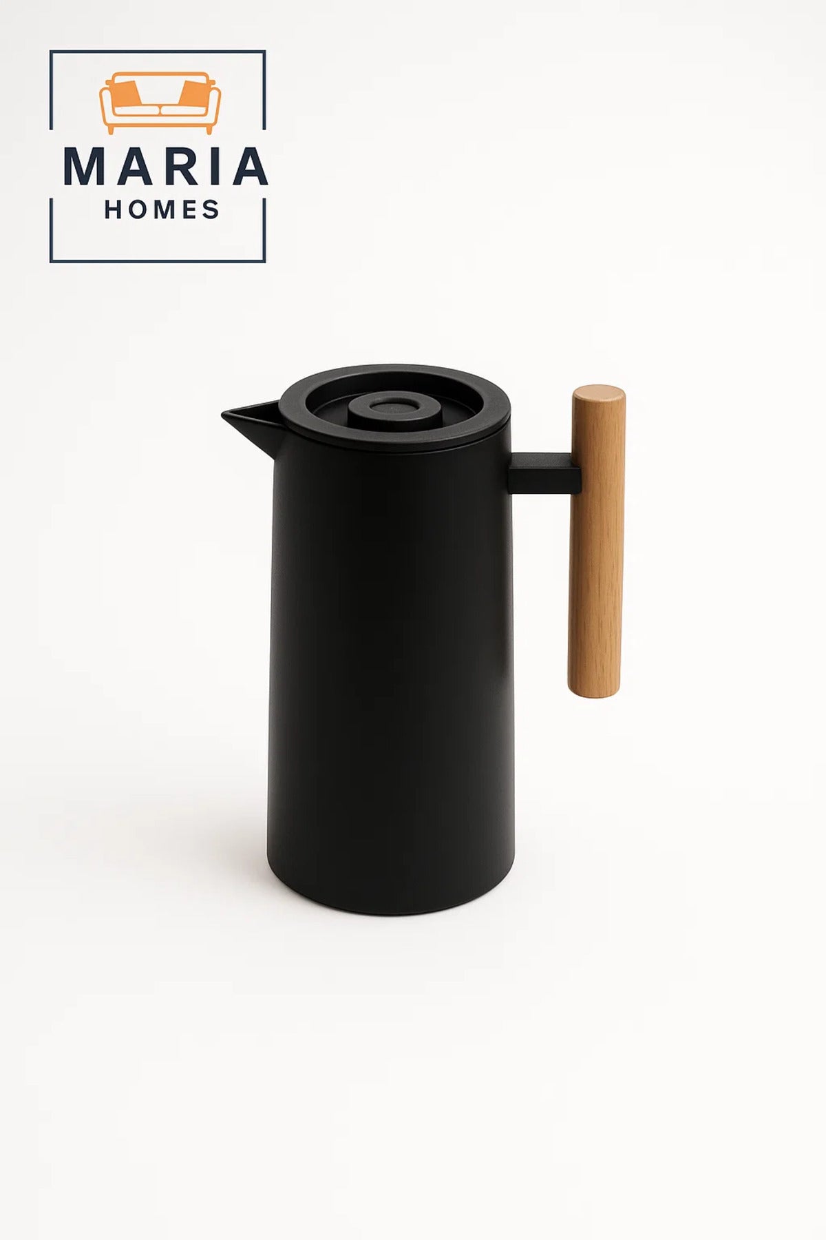 Matte Black Insulated Thermal Jug with Wooden Handle