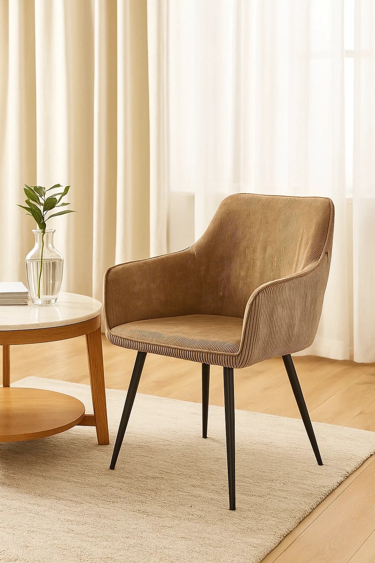 Beige Fabric Chair with Metal Legs | Modern Comfortable Chair for Home, Office, Living Room