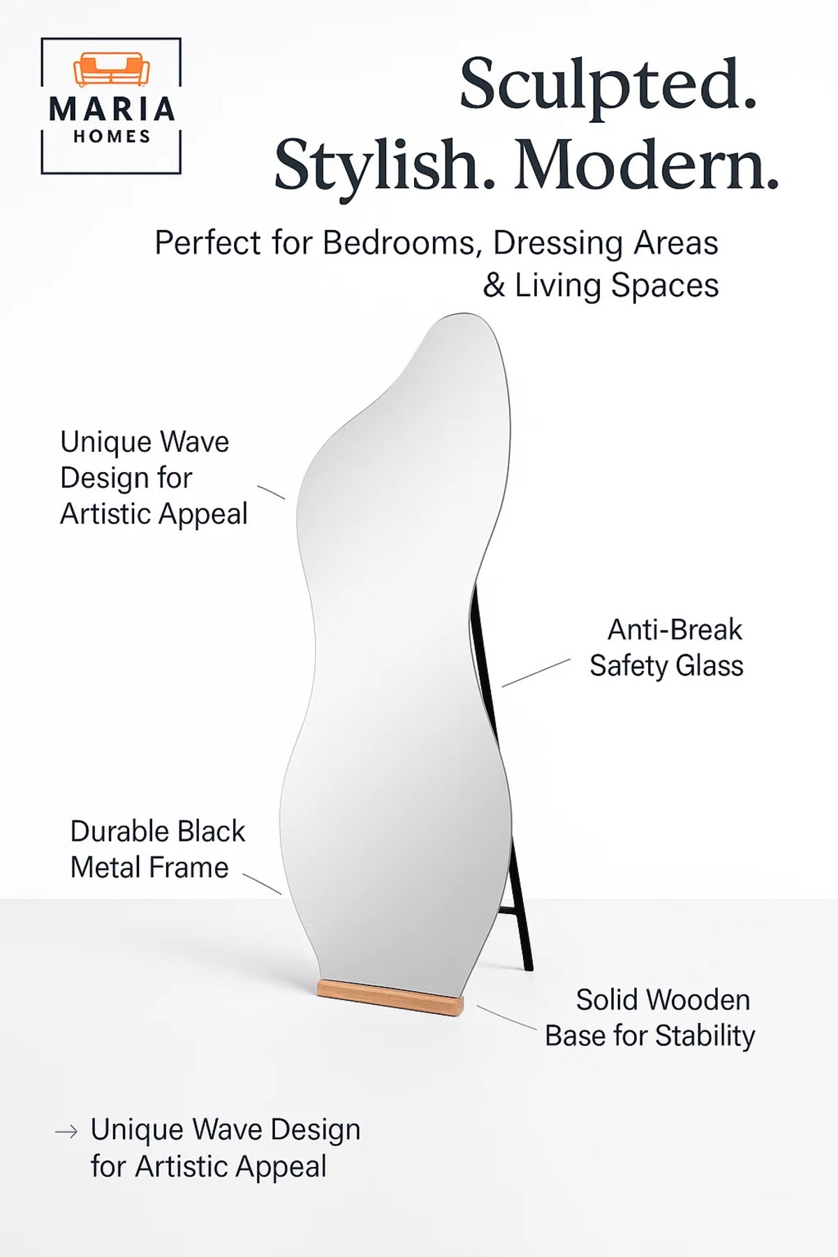 Irregular Full Length Mirror Modern Standing Floor Mirror for Decorative Dressing 165x50