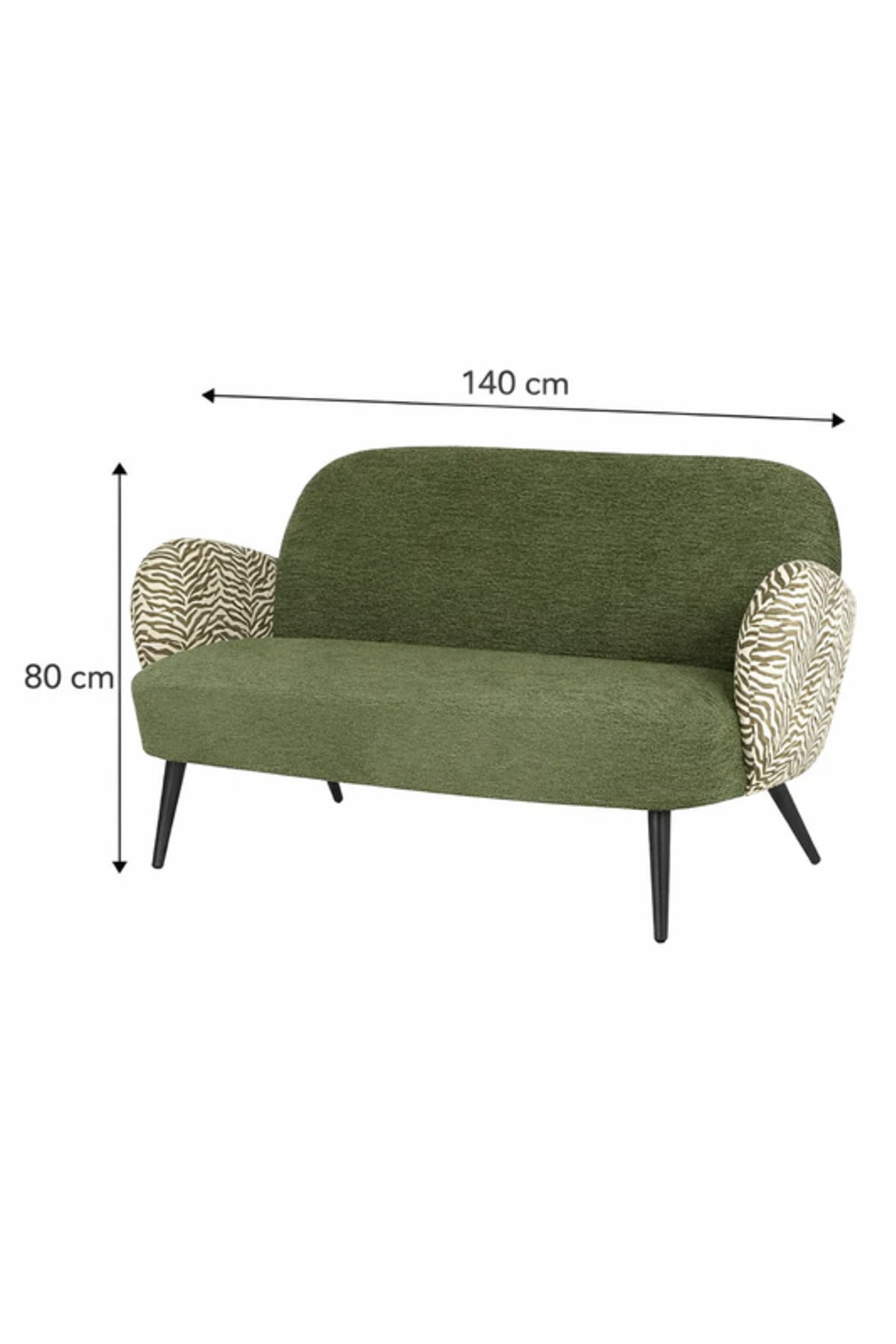 Modern Green Two Seat Sofa with Patterned Armrests Upholstered Living Room Couch modern
