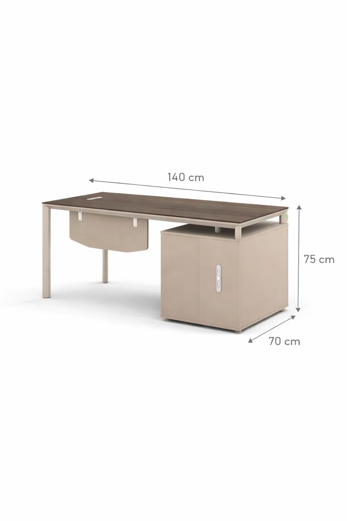 Modern 140cm L-Shaped Office Desk with Side Cabinet and Dark Wood Top for Professional Workspace