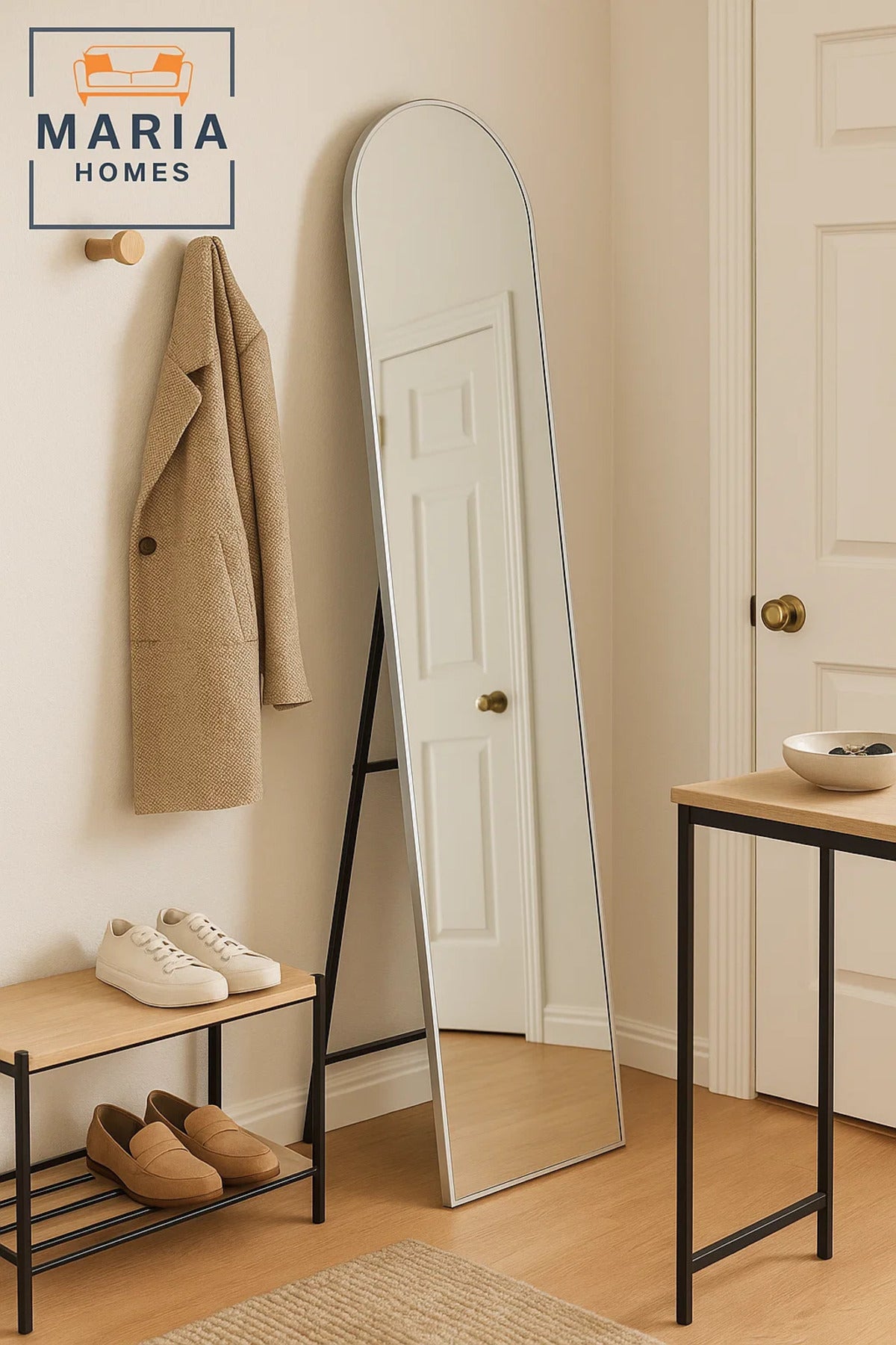 Modern Silver Full-Length Mirror 160x40cm Ð Arched Standing Mirror for Bedroom, Dressing Room