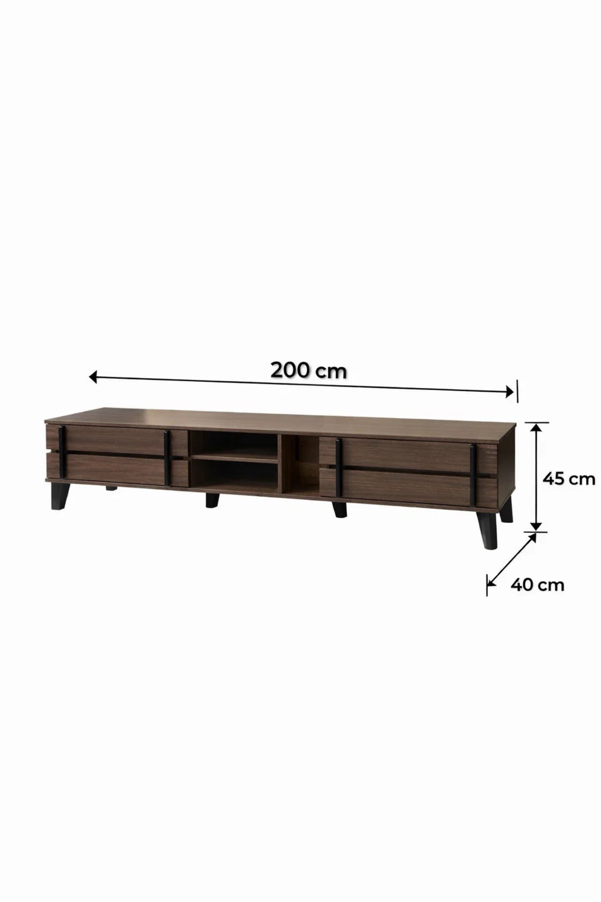 Furniture 200cm Modern TV Unit Dark Brown Wood Media Stand with Drawers for Living Room