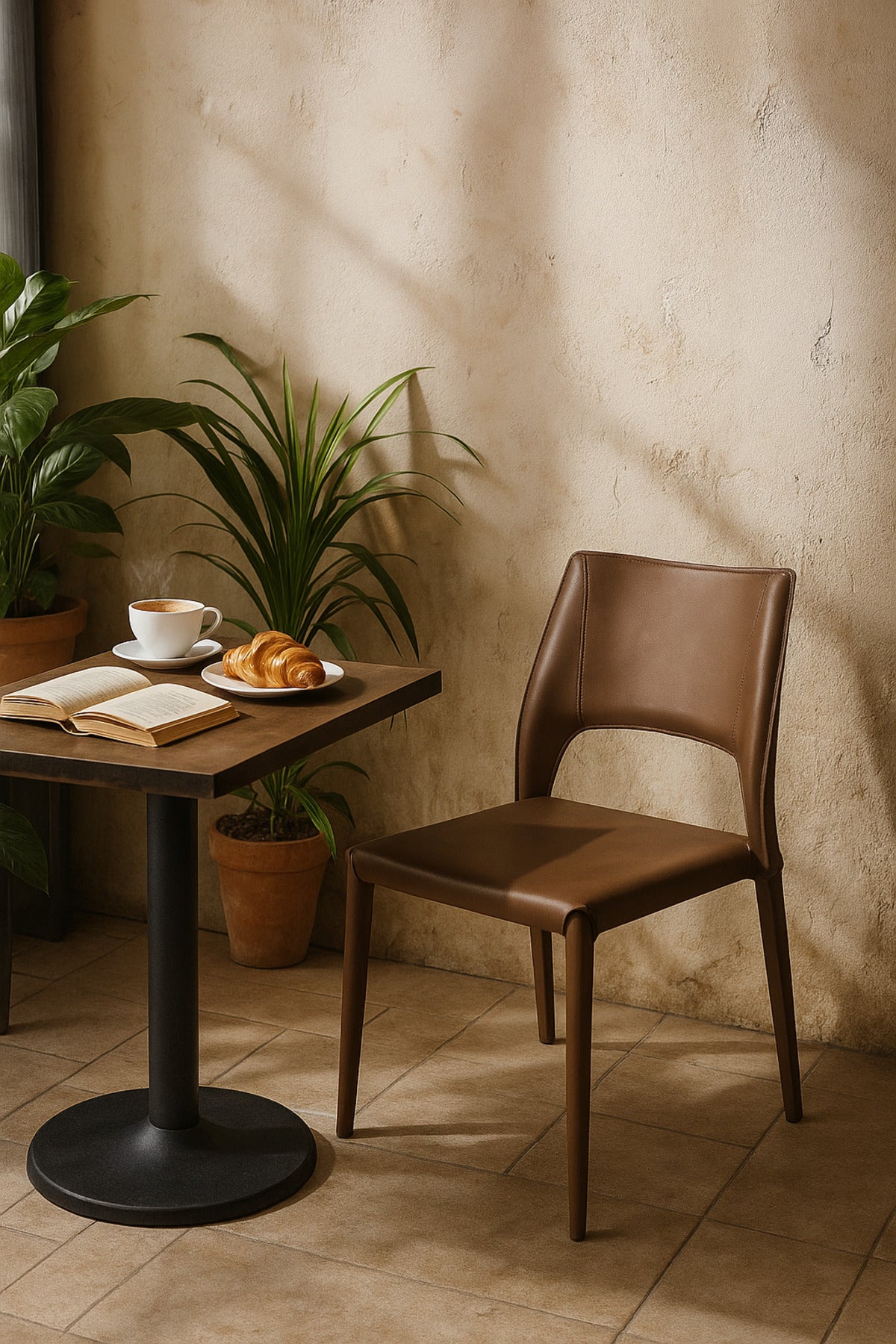 Dark Coffee PU Leather Dining Chair Modern Minimalist Chair with Full Leather Finish for Dining Room