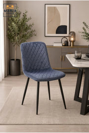 Grey Velvet Dining Chair with Diamond Quilted Upholstery √ê Modern Upholstered Dining Chair with Black Metal Legs for Dining Room, Kitchen & Caf≈Ω