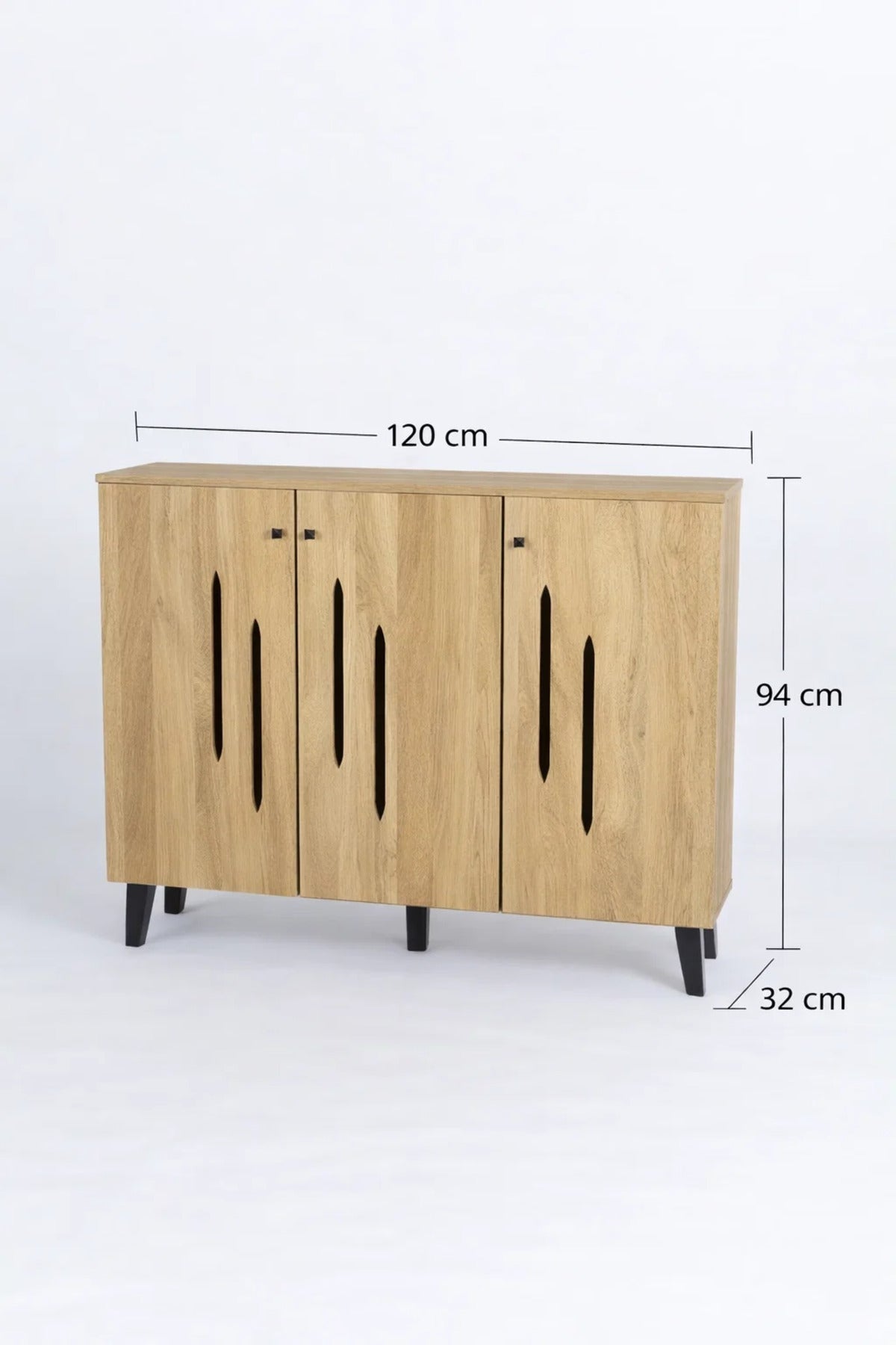 Modern Wooden Shoe Cabinet Light Brown with Vertical Cut Out Design 120 x 32 x 94 cm
