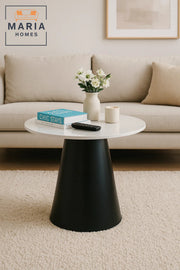 Minimalist Round White Top Table with Black Tapered Base