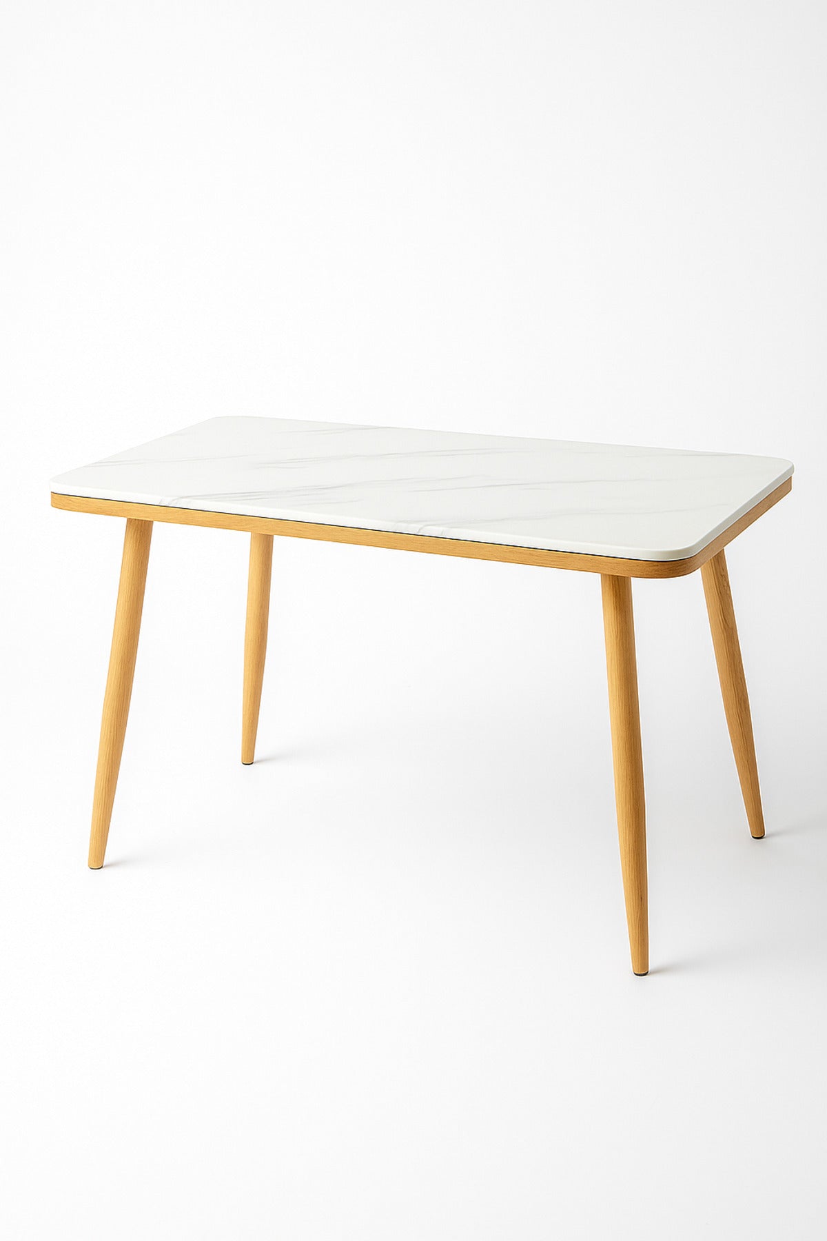 Rectangular Dining Table with White Marble-Effect Top & Light Wood Legs Ð 120_70_76 cm