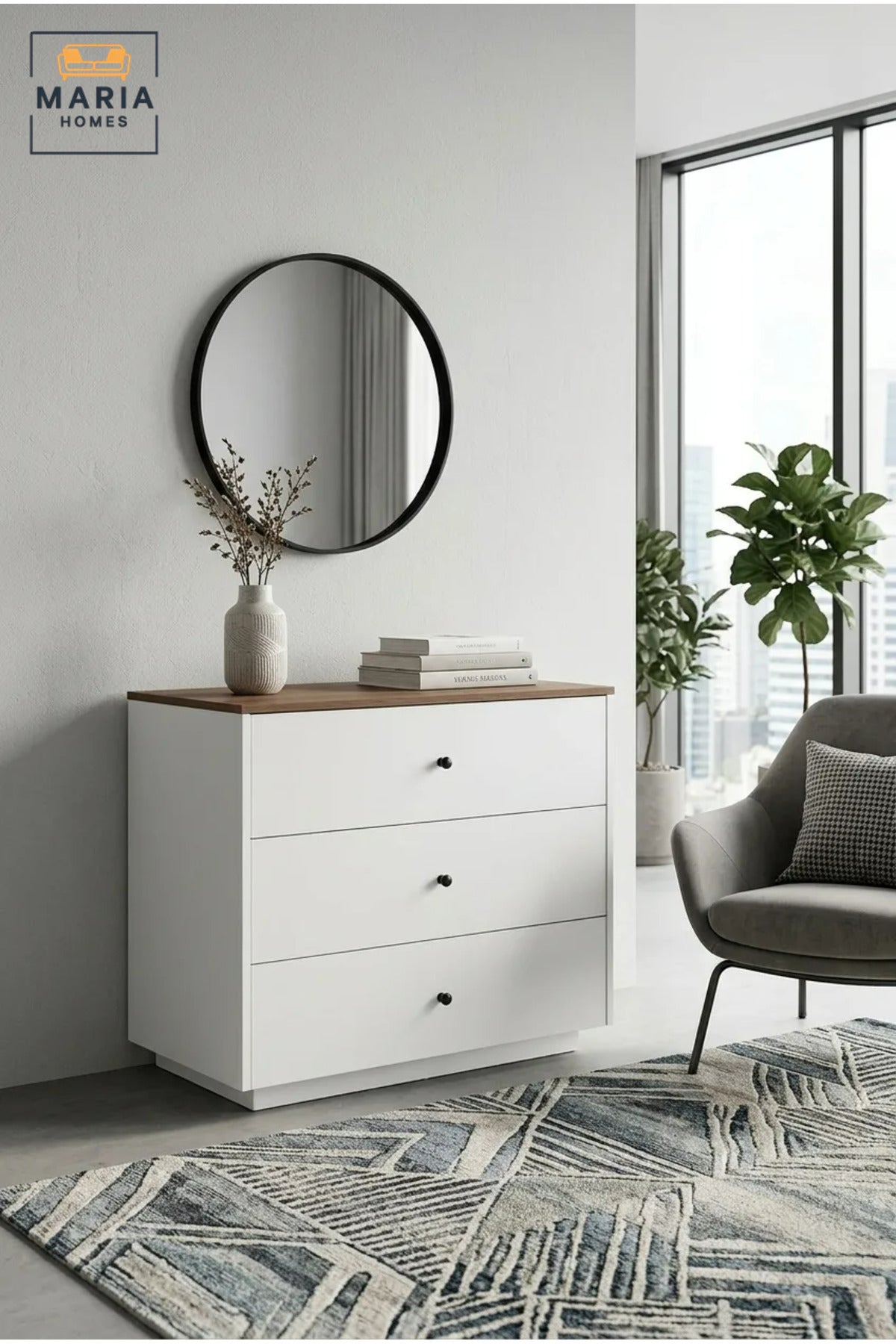 Modern 3-Drawer Chest with Wooden Top and Compact Storage Design, Freestanding Dresser Cabinet for Bedroom, Living Room, Hallway and Office