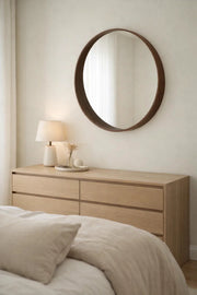 Premium Large Round Wall Mirror 90cm Dark Wood Frame Stylish Home Decor for Living Room Hallway