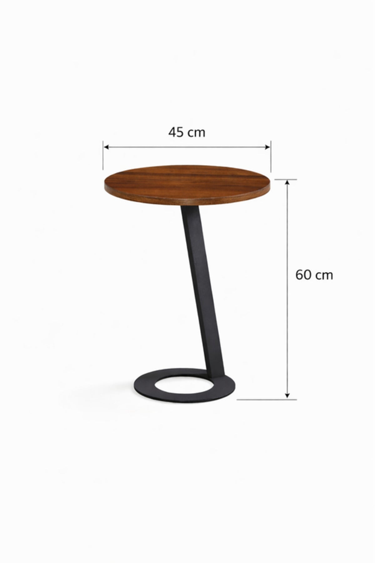 Brown Round Side Table 45_45_60 CM Wooden Top with Black Metal Base brown round side