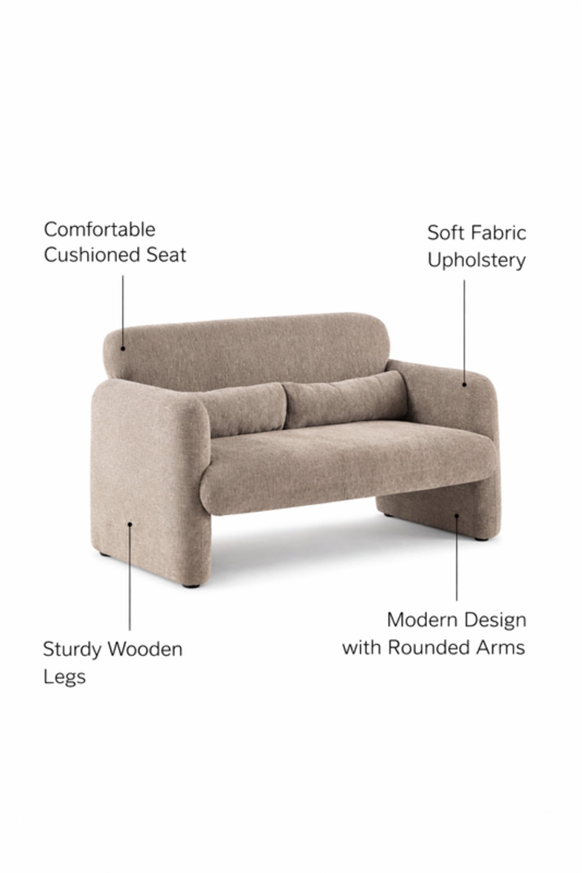 Light Brown Fabric 2 Seater Sofa Modern Living Room Loveseat light brown fabric Couch