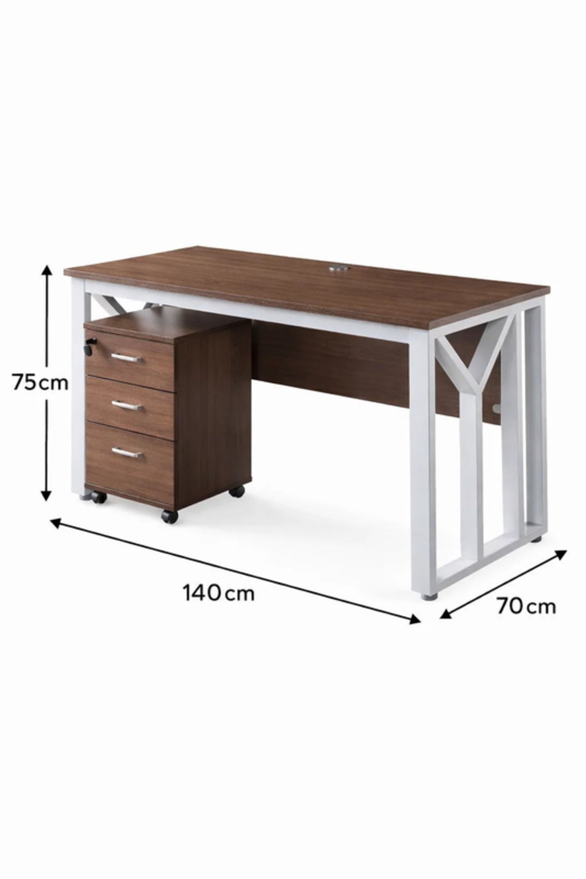 Modern Wooden LIGHT BROWN Office Desk with White Metal Frame & Mobile Drawer Unit