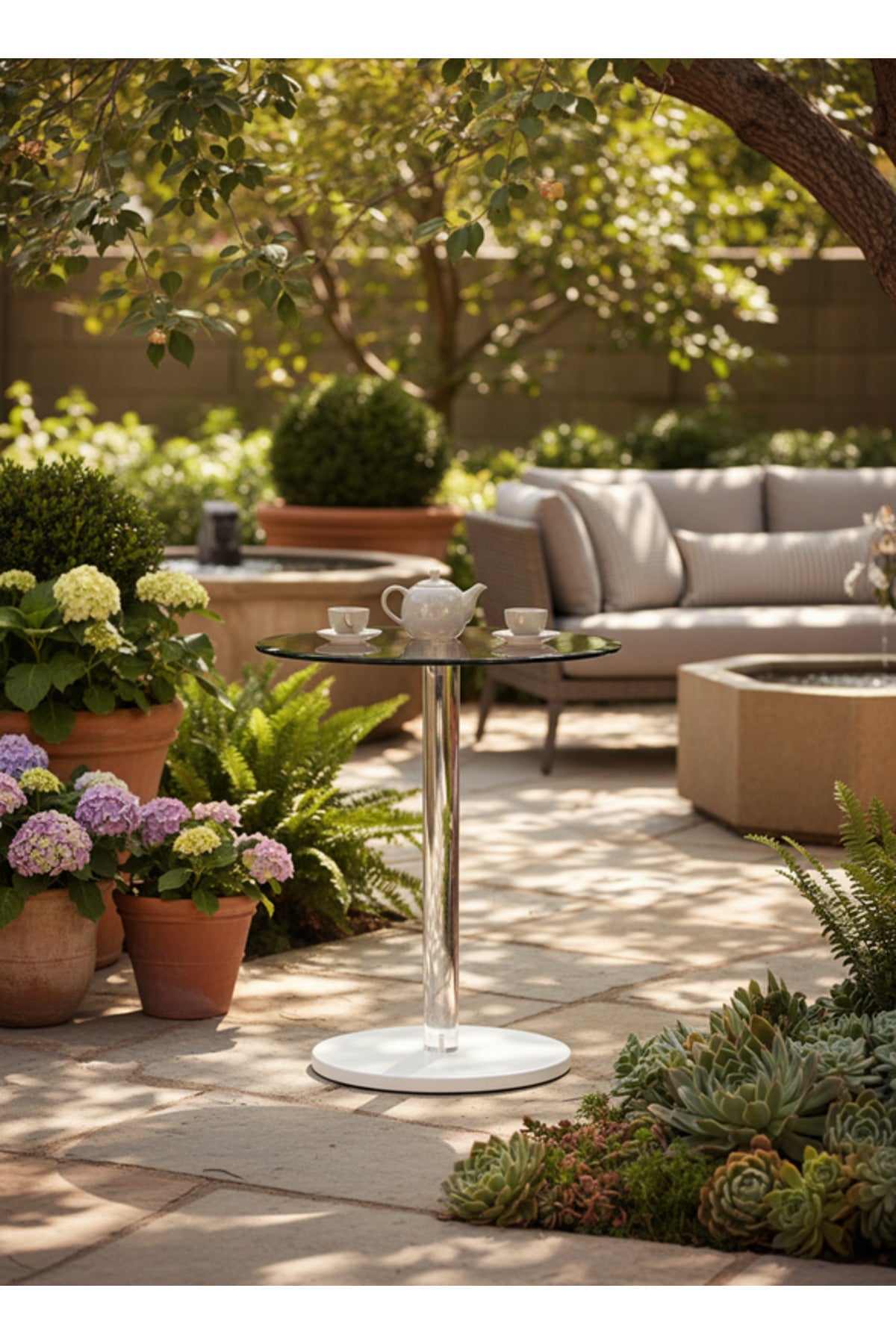 Modern Outdoor Round Bistro Table Top with White Base Patio Cafe modern outdoor round