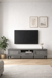 Modern Grey TV Entertainment Unit 180cm Wide Media Console with Storage Drawers Living Room