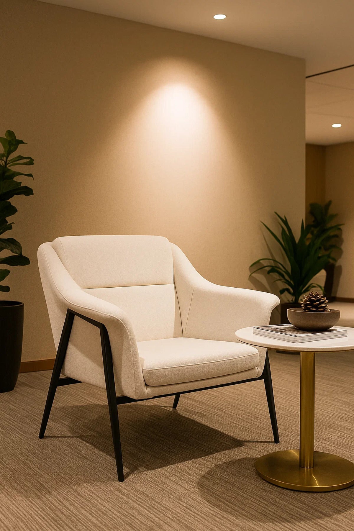 Cream Fabric Lounge Chair, Modern Armchair for Living Room, Bedroom, Entryway & Office Cabin
