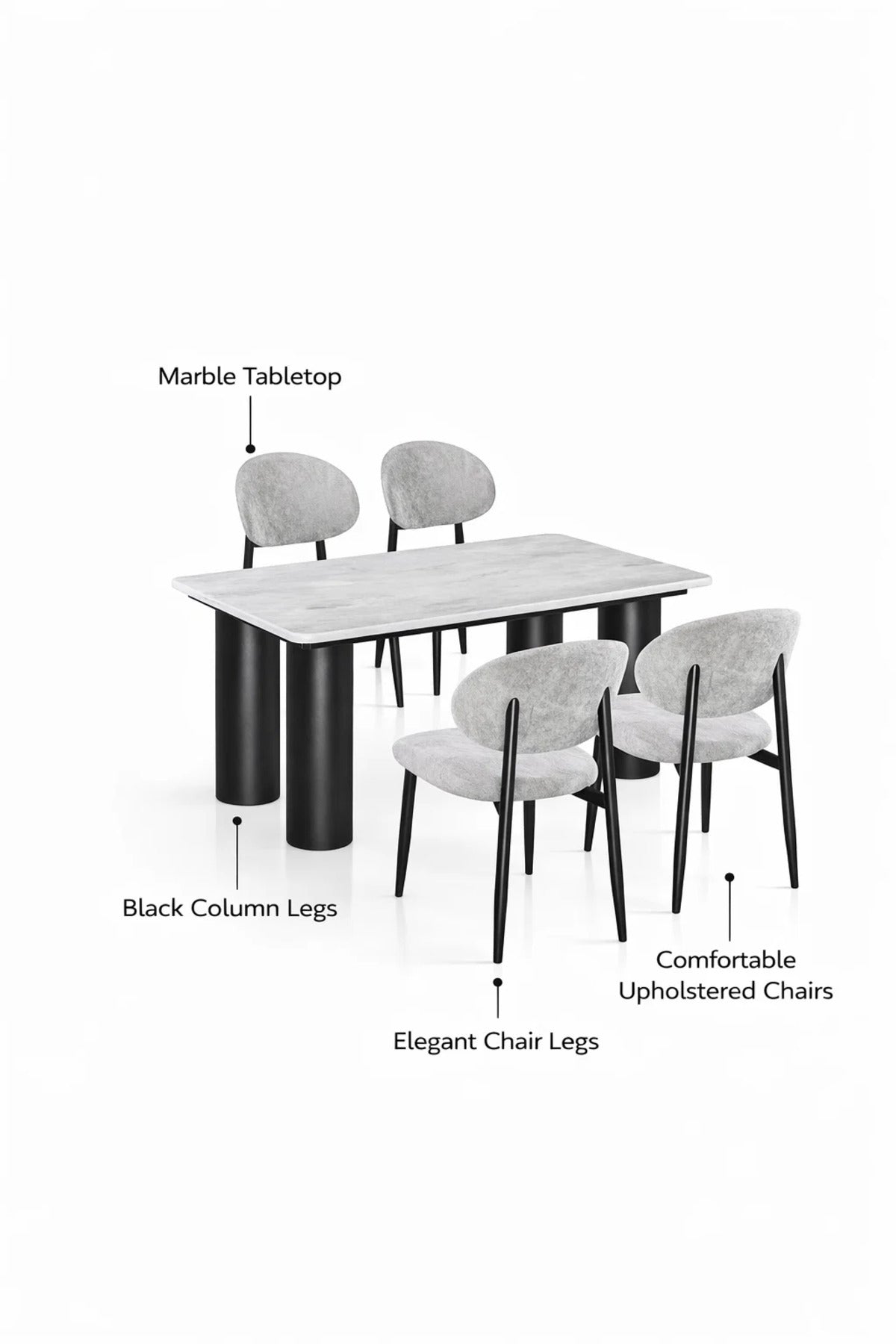 Modern Marble Top Dining Table Set with 4 Upholstered Chairs 160x90x75cm modern marble