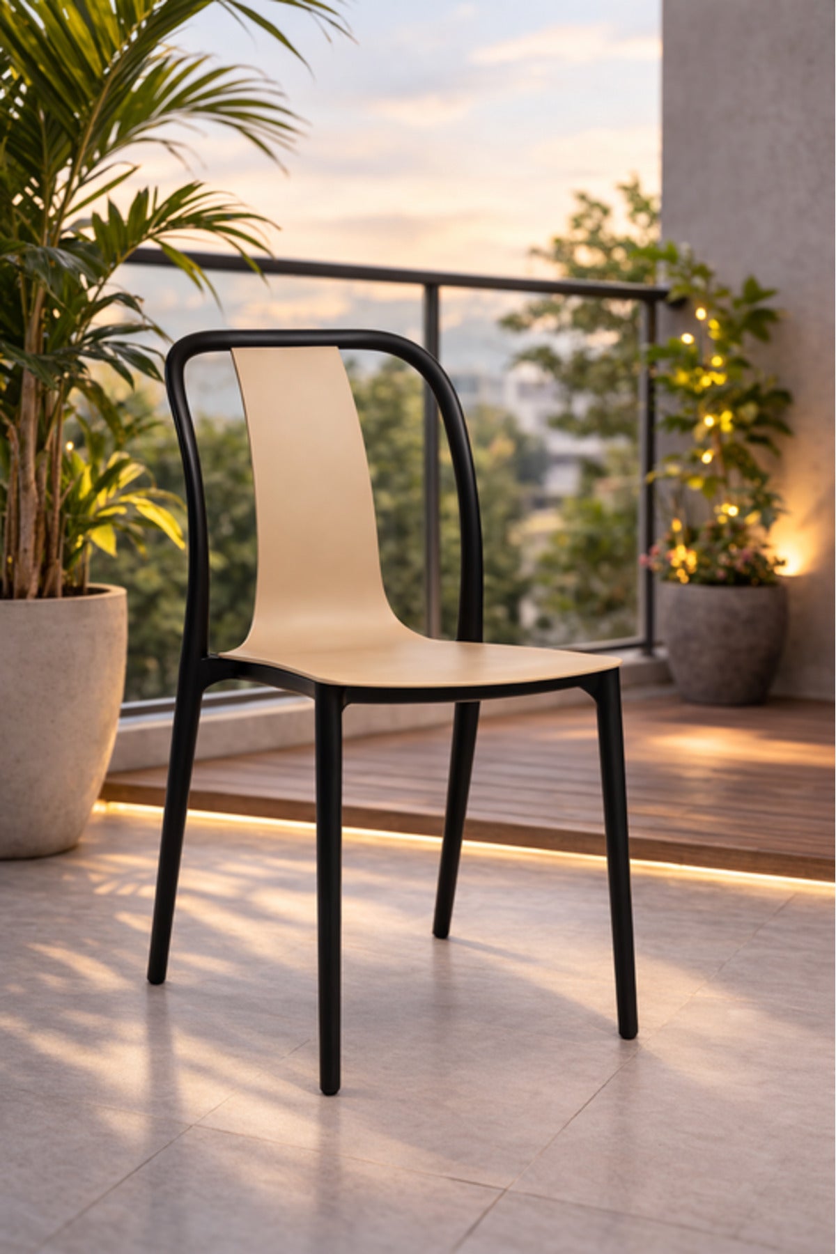Elegant Beige Plastic Chair with Black Frame, Ergonomic Design, 88x41x47 CM elegant