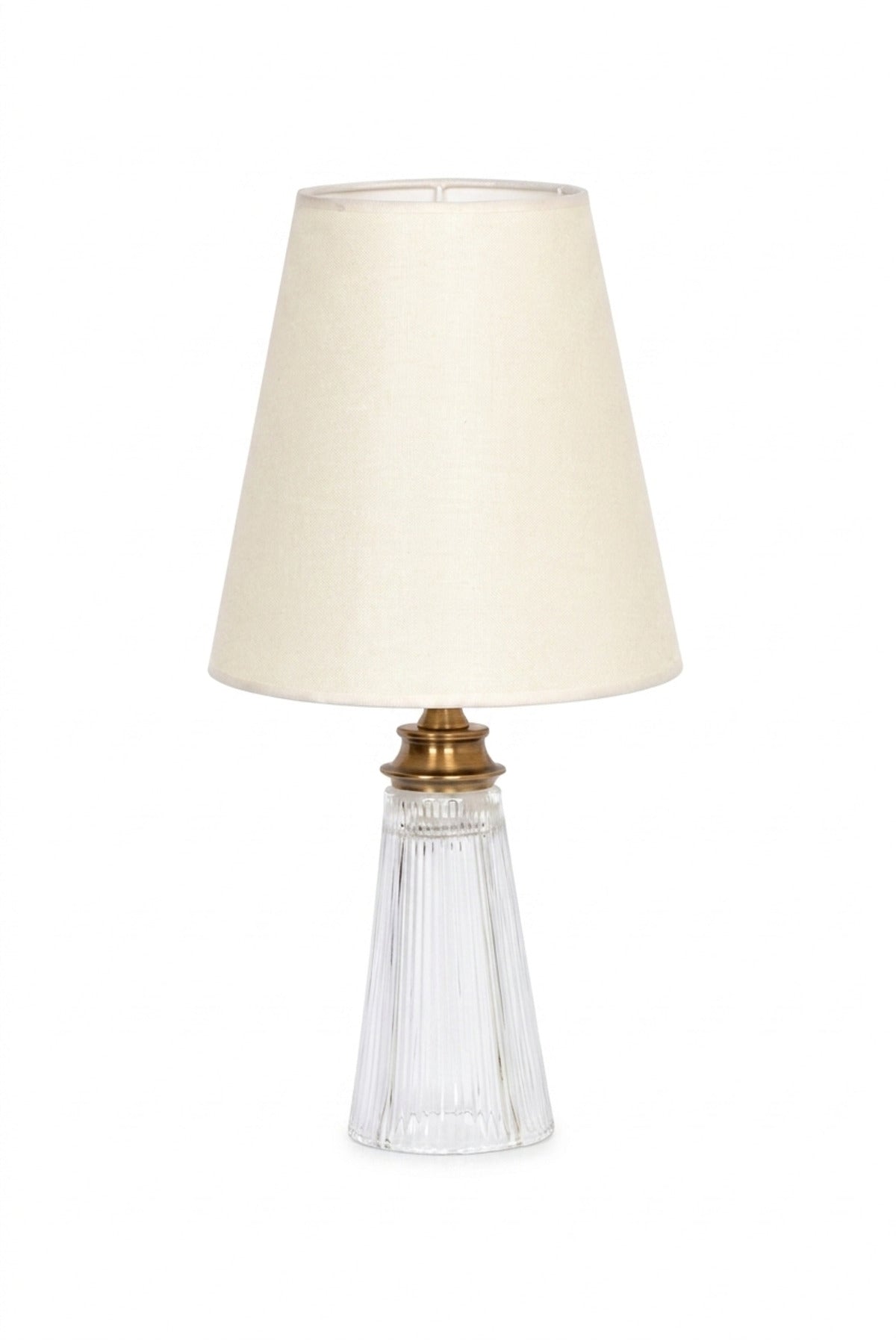 Luxury Ribbed Glass Table Lamp with White Fabric Shade and Antique Gold Tone Accent for Bedroom, Living Room, Office, Hotel and Bedside Décor