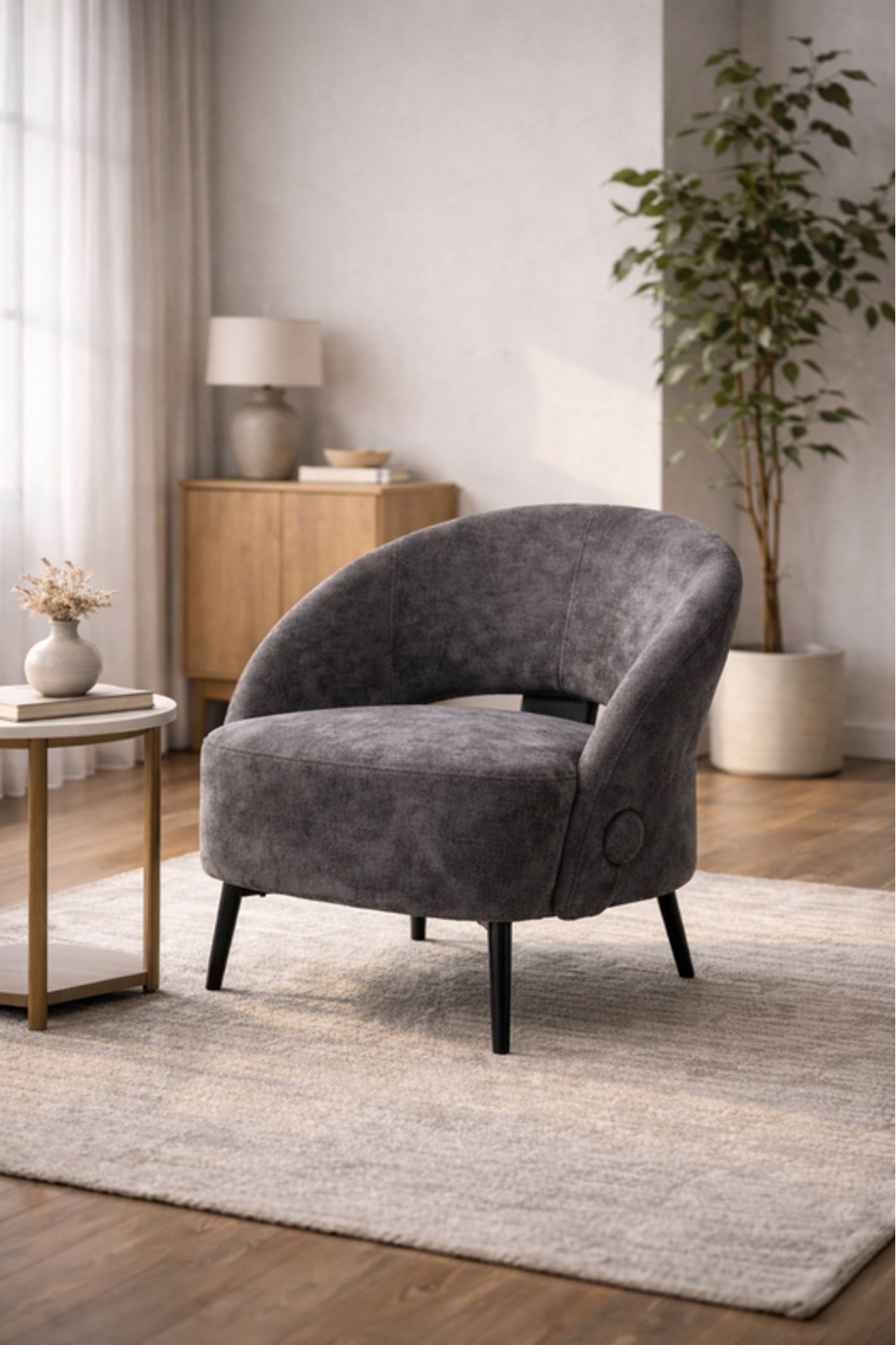 Dark Grey Fabric Accent Armchair 66x57x79cm Modern Lounge Chair dark grey fabric