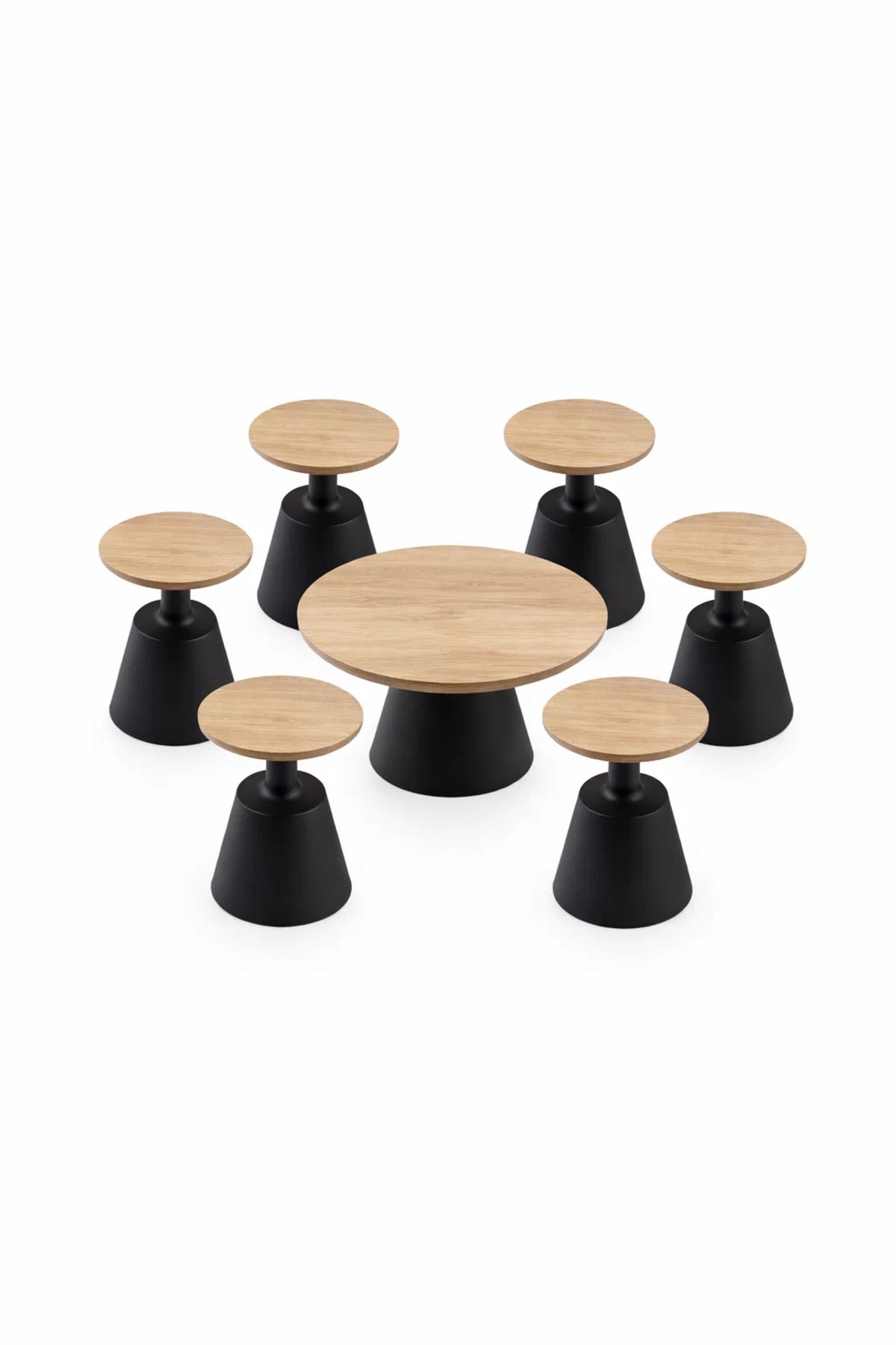 Round Wood Coffee Table Set with 6 Side Tables 80 _ 45 cm round wood coffee Center