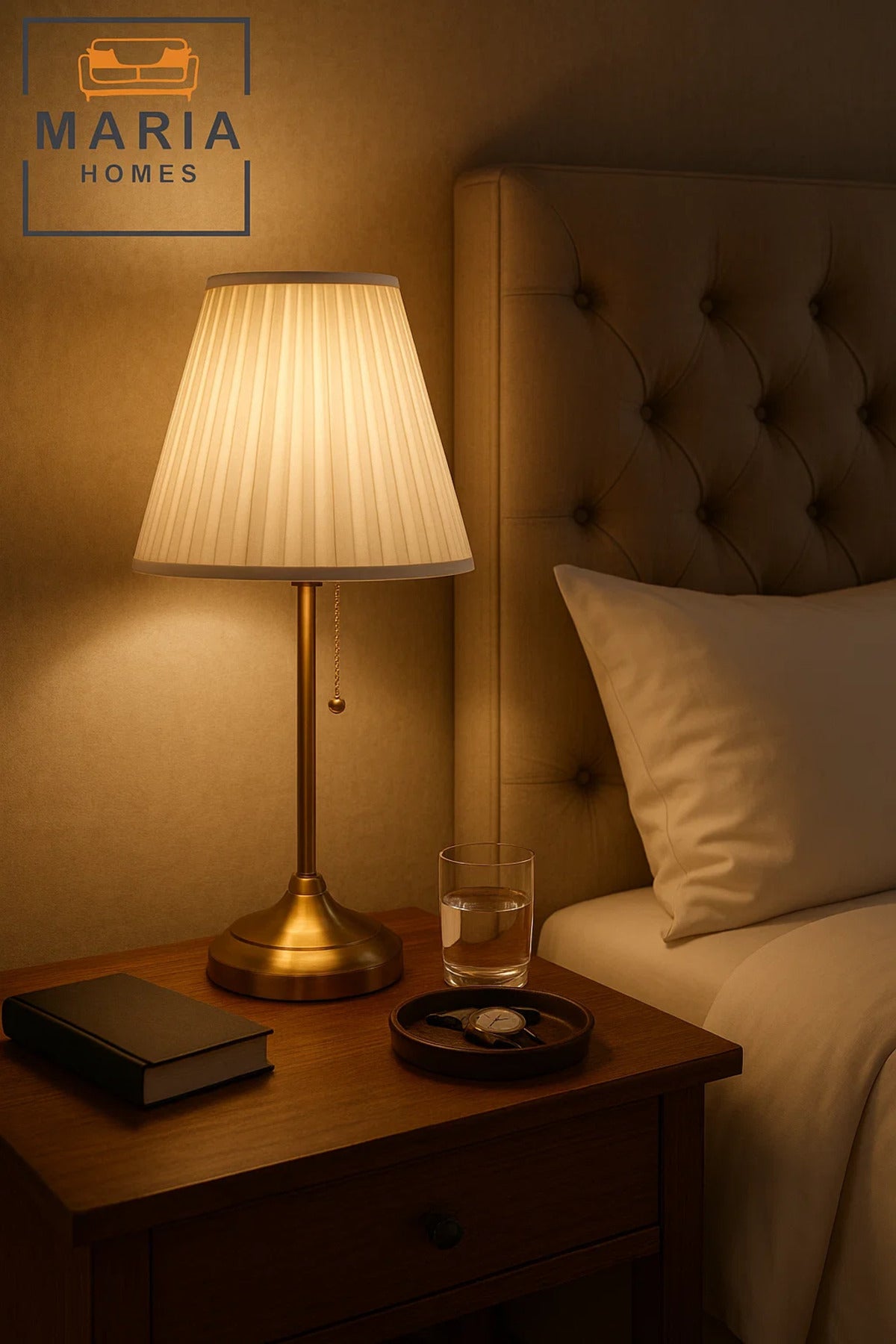 Vintage Brass Table Lamp with Pleated Shade for Cozy Bedroom or Entryway