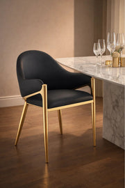 Luxury Coffee Velvet Dining Chair with Gold Metal Legs & Armrests