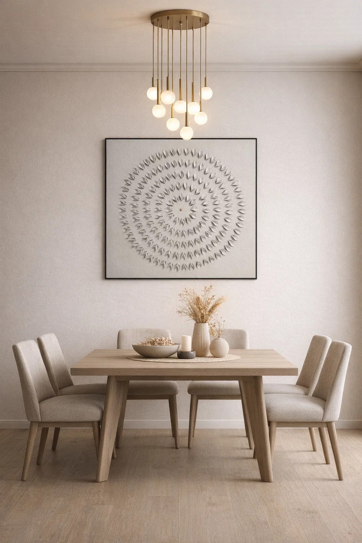 Circular Leaf Pattern Decorative Wall Art Panel for Living Room and Office 100x100cm