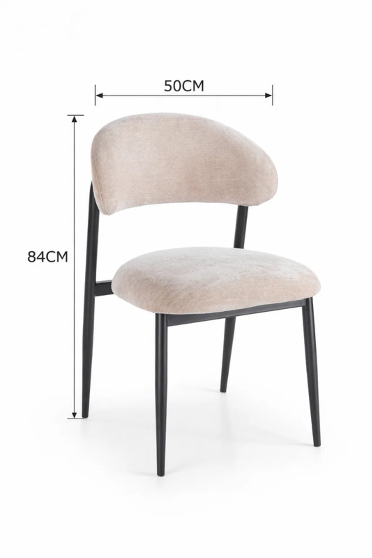 Beige Upholstered Chair with Black Metal Legs, 84x49x48 CM beige upholstered chair