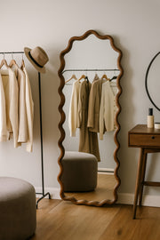 Wavy Wooden Frame Floor Mirror 163_60 cm Ð Full-Length Standing Dressing Mirror
