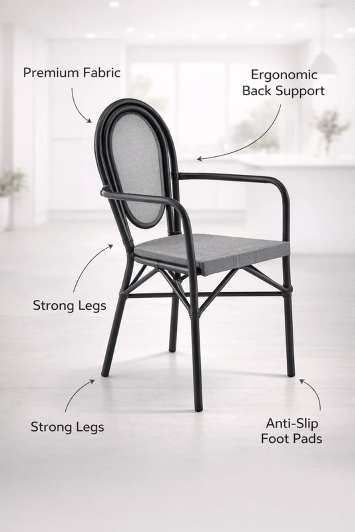Modern BLACK&GRAY Outdoor Rattan Armchair with Woven Seat & Metal Frame
