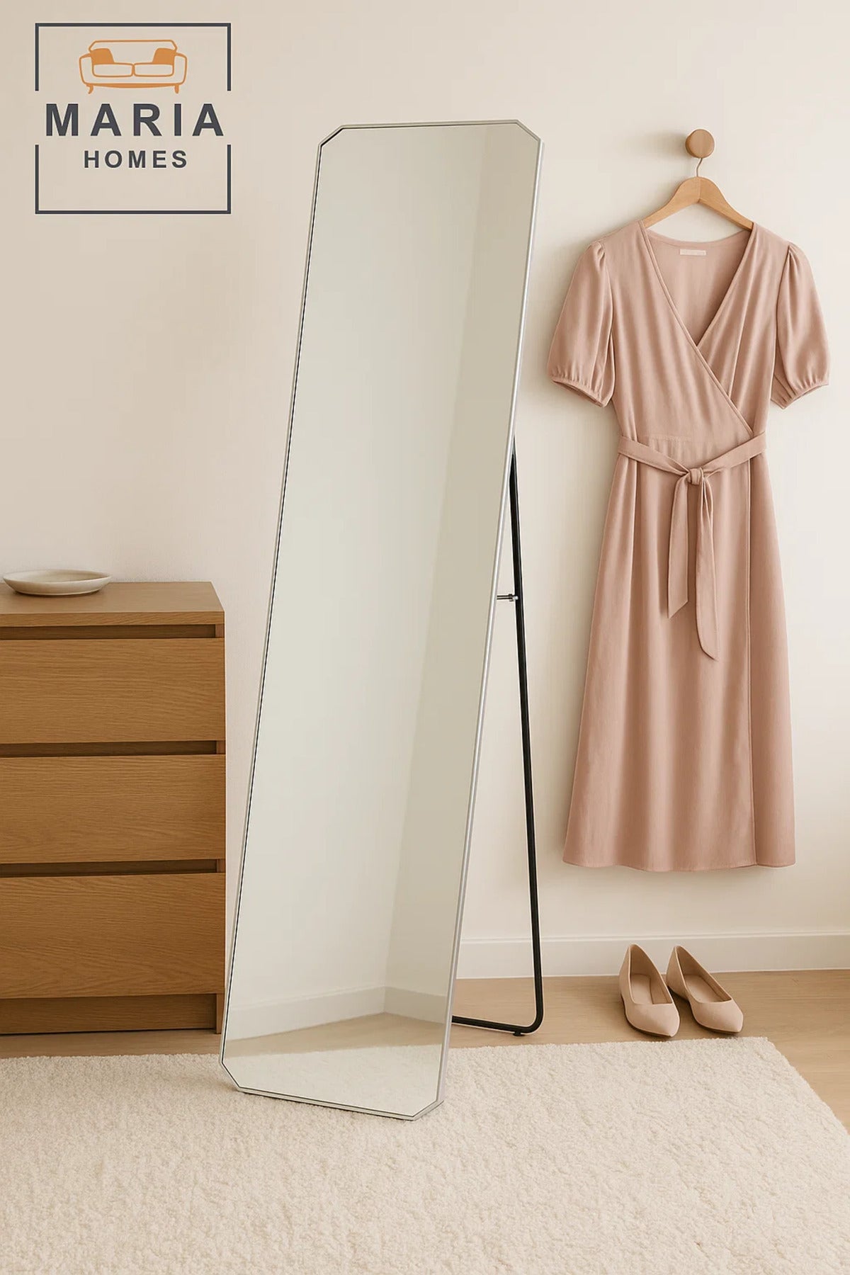 Modern Silver Full-Length Mirror with Angled Corners Ð 160x40cm Freestanding Dressing Mirror
