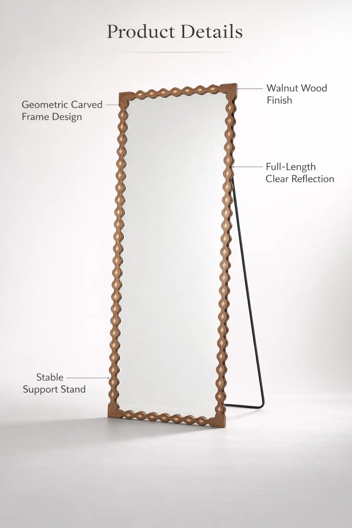 Full Length Mirror Walnut Natural Wavy Frame 160x60cm Bedroom Decor