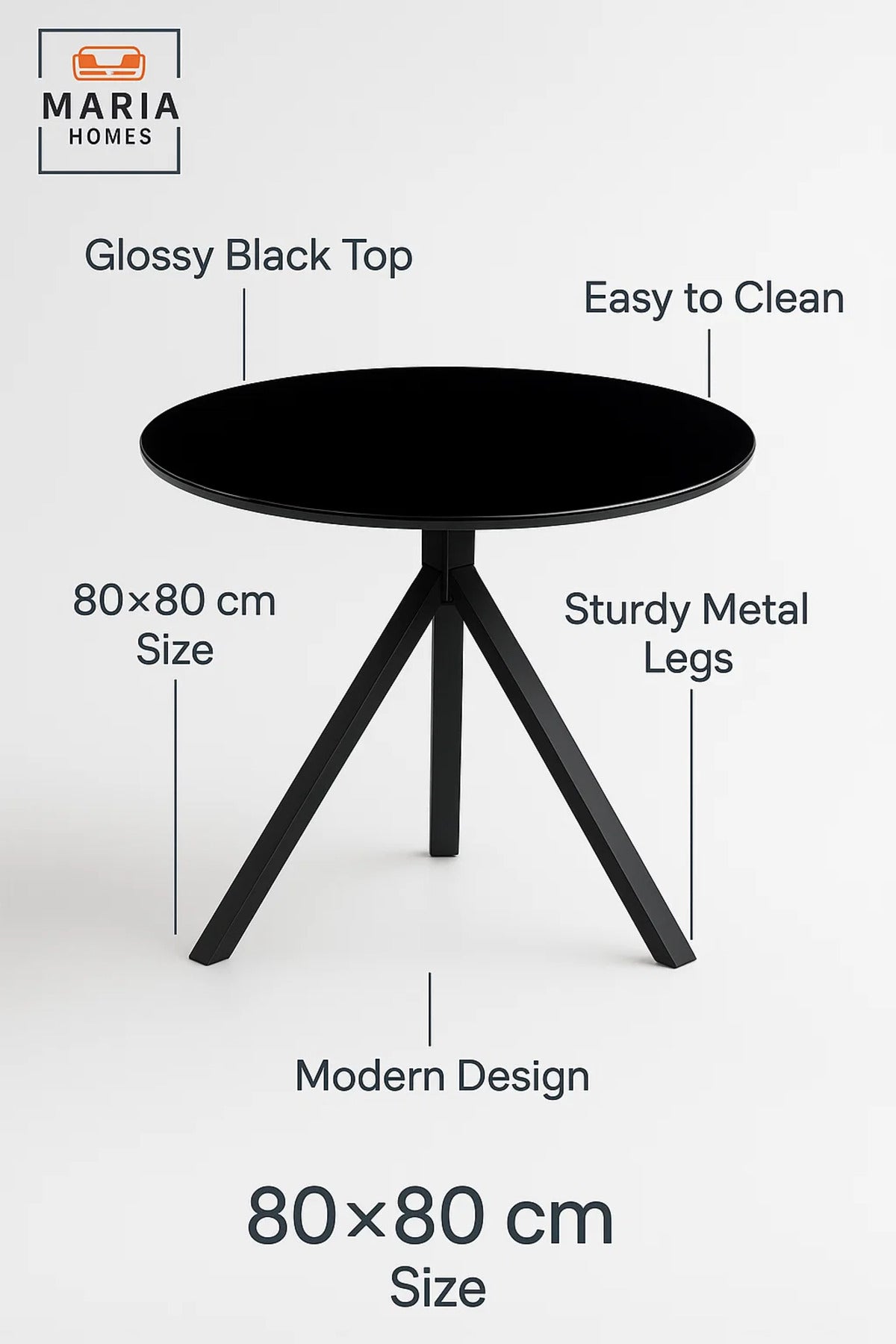 Round Black Dining Table √ê Modern Caf≈Ω, Restaurant, Office & Home Metal Furniture 80_80 cm