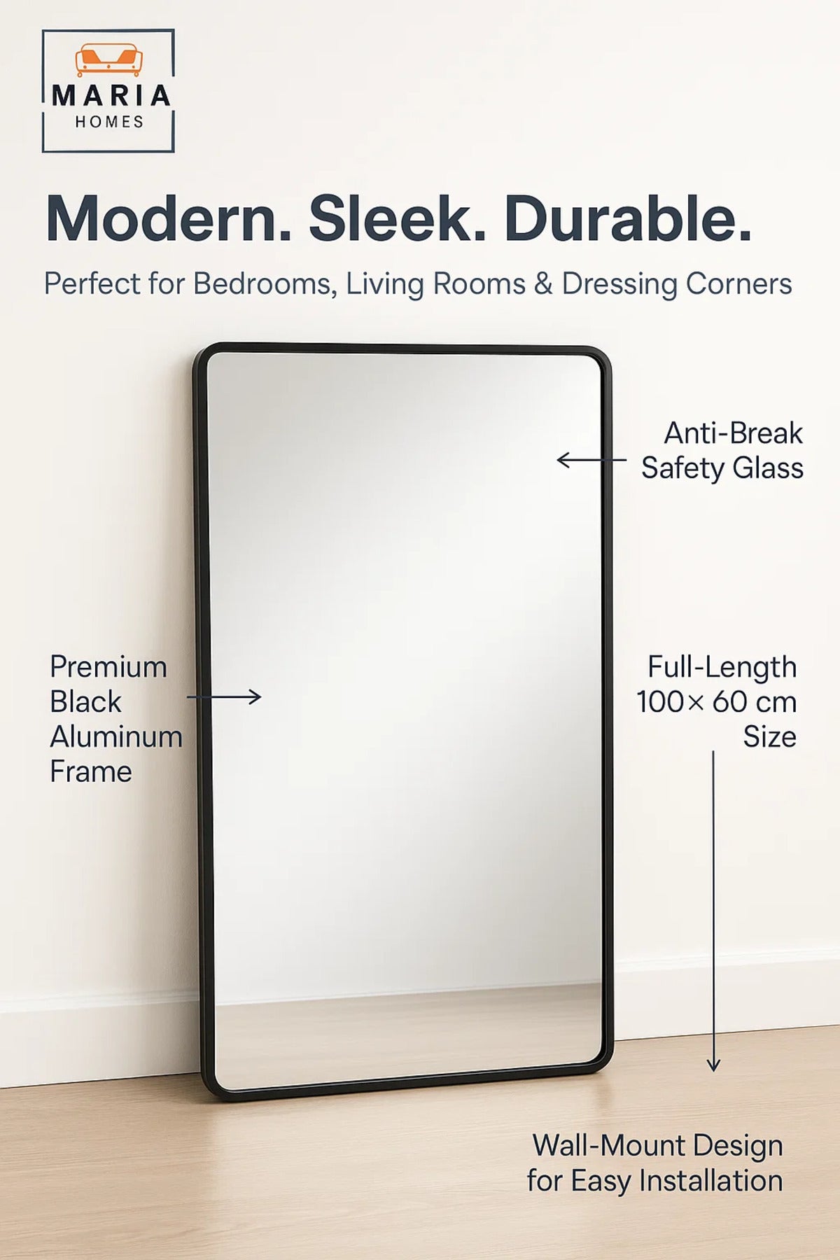 Black Wall Mirror for Bathroom Bedroom Living Room Dressing & Home D≈Ωcor √ê 100_60 cm
