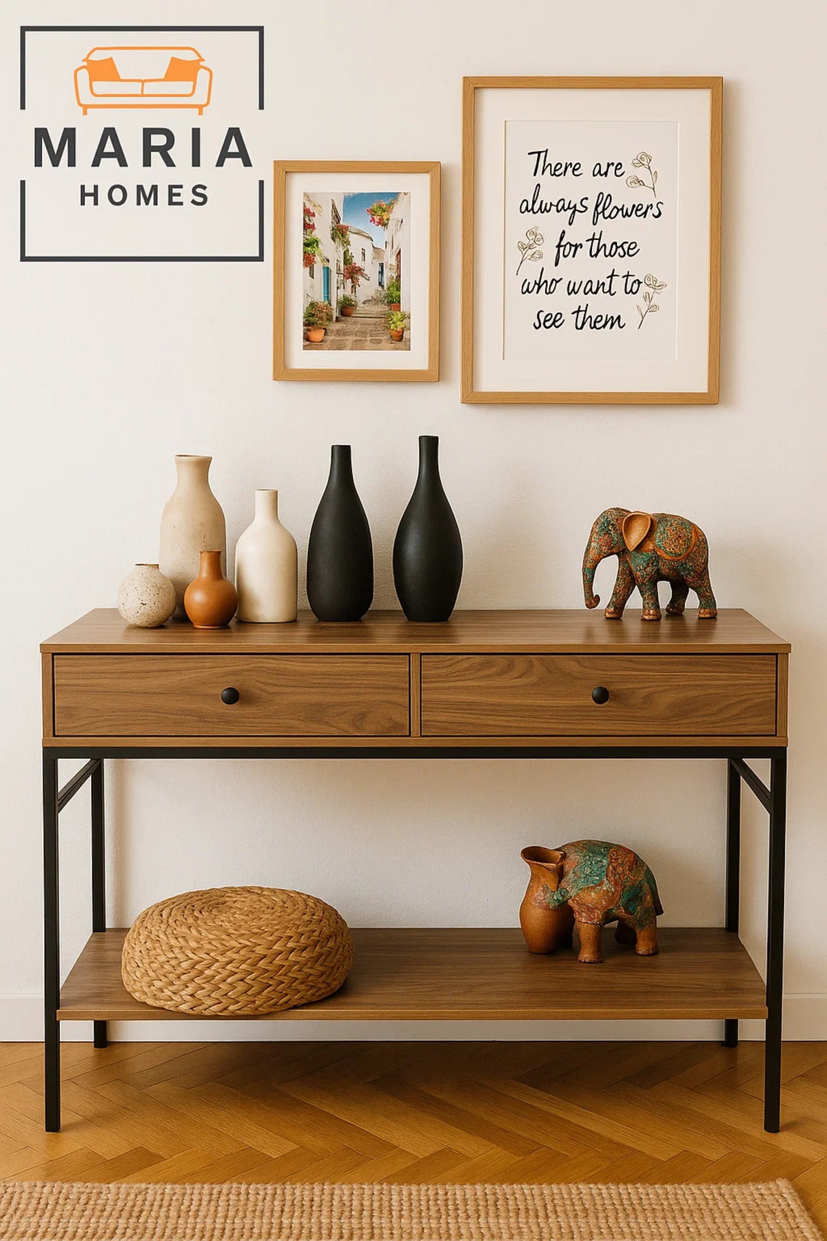 Modern Industrial Console Table with Storage Drawers Ð 120x35x40cm for Entryway or Living Room