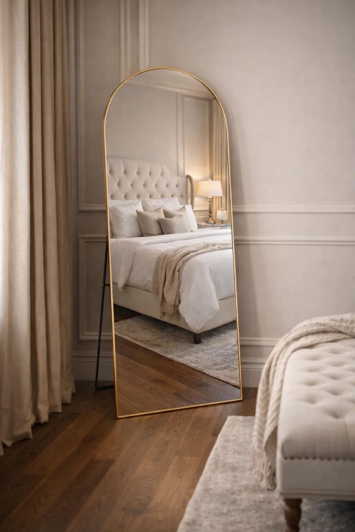 Gold Arched Standing Mirror 160x50cm Full Length Floor Mirror with Stand for Bedroom Living Room