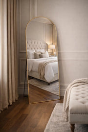 Gold Arched Standing Mirror 160x50cm Full Length Floor Mirror with Stand for Bedroom Living Room