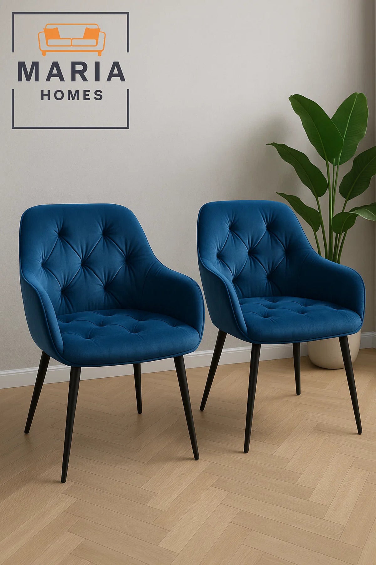 Royal Blue Velvet Armchair Ð Tufted Upholstered Chair with Black Legs for Home, Office, or Lounge