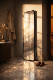 Modern Black Aluminum Full Body Standing Mirror Shatterproof Glass for Bedroom Decor 170x50cm