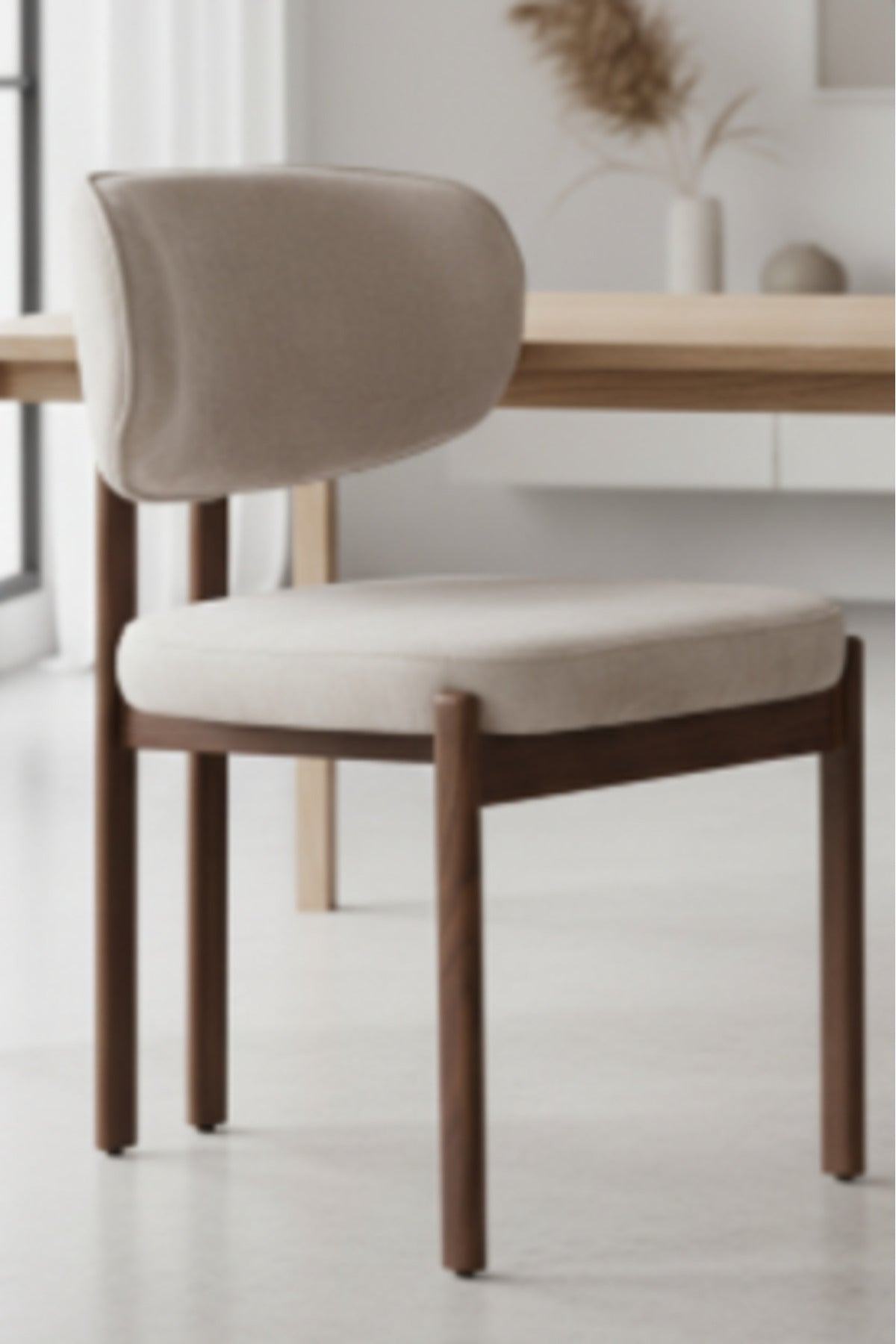 Beige Upholstered Chair with Wooden Legs, 80x49x48 CM beige upholstered chair Kitchen