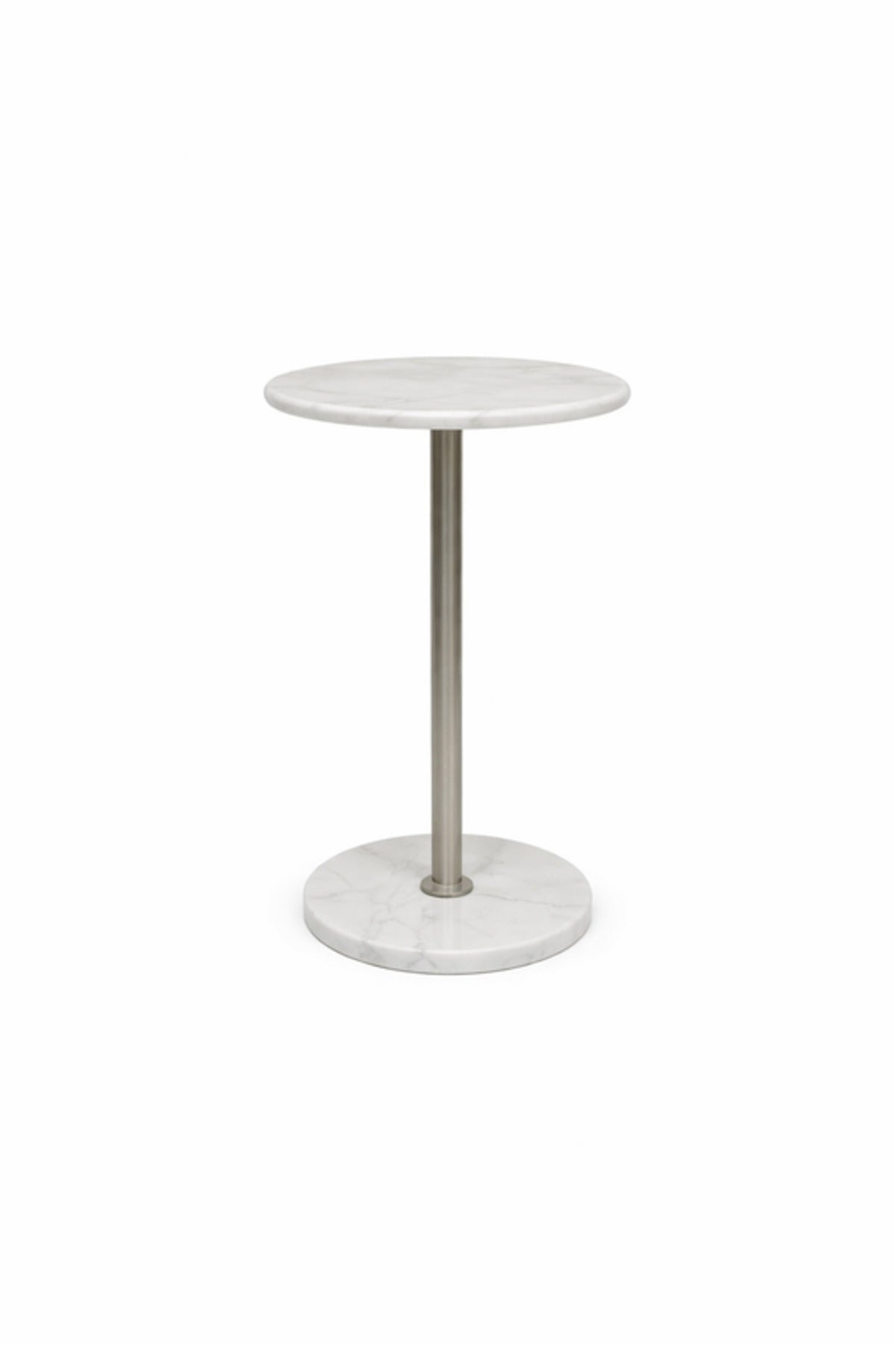 Round Marble Side Table with Silver Metal Base 35_35_56 cm Modern Accent round marble