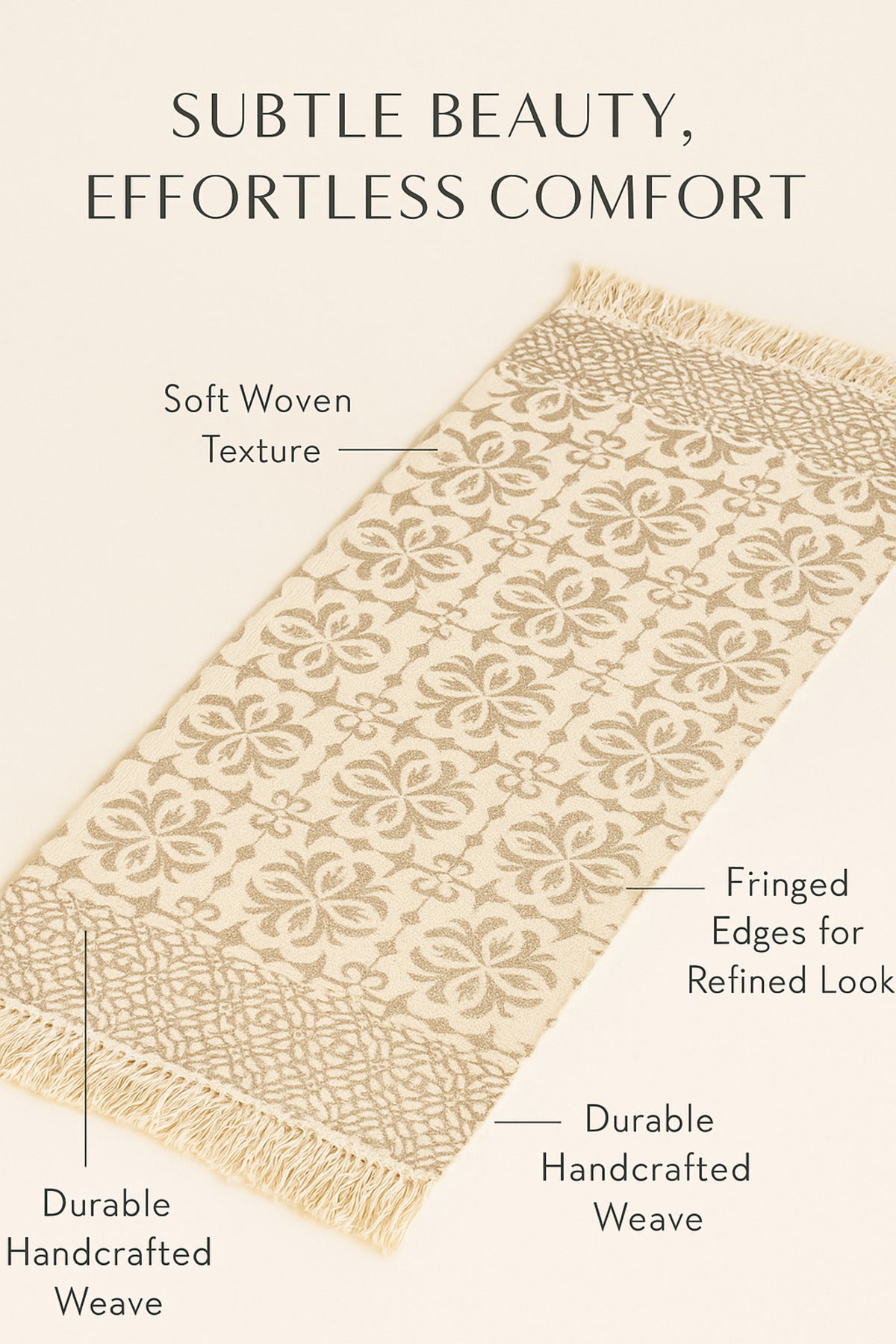 Elegant Runner Rug with Floral Pattern √ê Beige and Gray 90_200 cm