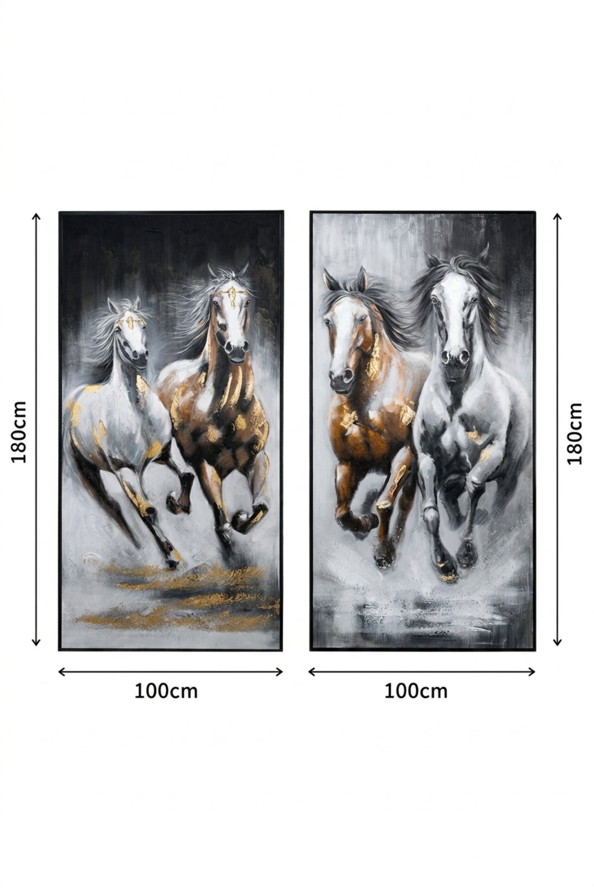 Luxury Running Horse Framed Wall Art Set of 2 √ê Modern Equestrian Painting for Living Room, Bedroom, Hallway & Office D≈Ωcor