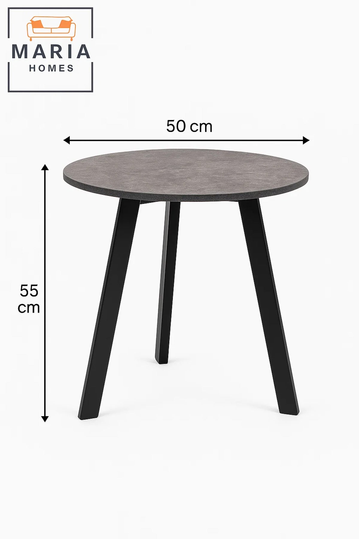 Round Side Table with Stone-Look Top and Black Angled Legs Ð Modern Style