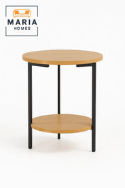 Round Wood Side Table with Black Metal Frame and Bottom Shelf-size 45*55 CM