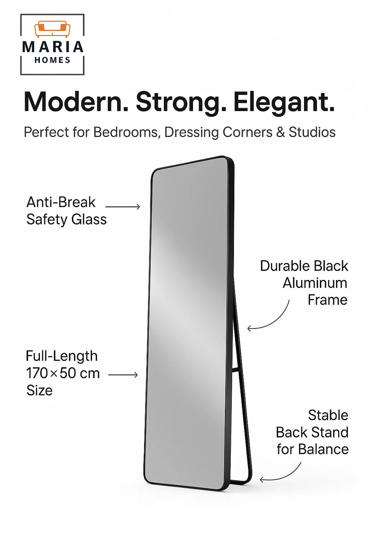 Black Full Length Standing Mirror Modern Floor Mirror Dressing Home D≈Ωcor Wall Mounted 170x50