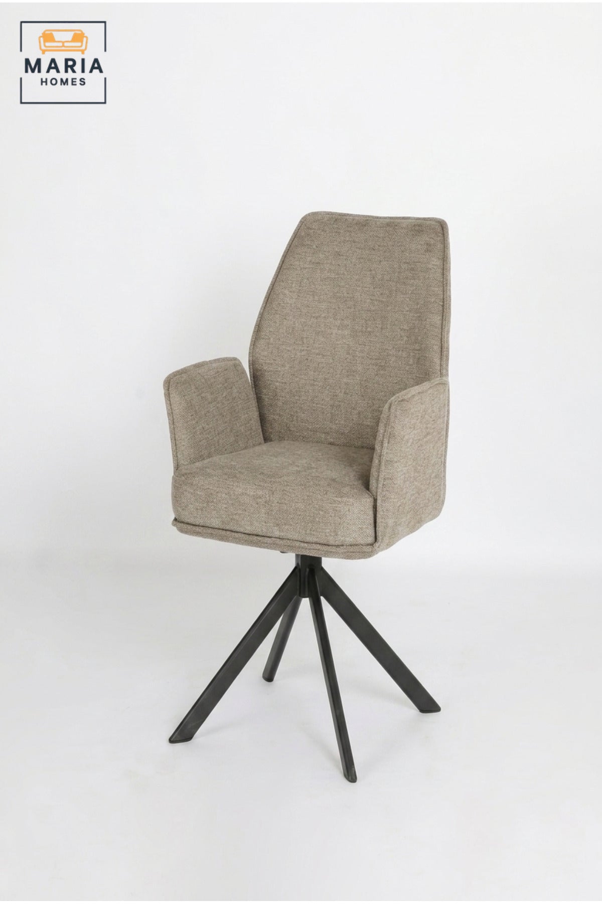 Modern Swivel Dining Chair with Armrests, Upholstered Fabric Seat, Metal Spider Base, Contemporary Dining Room & Kitchen Chair