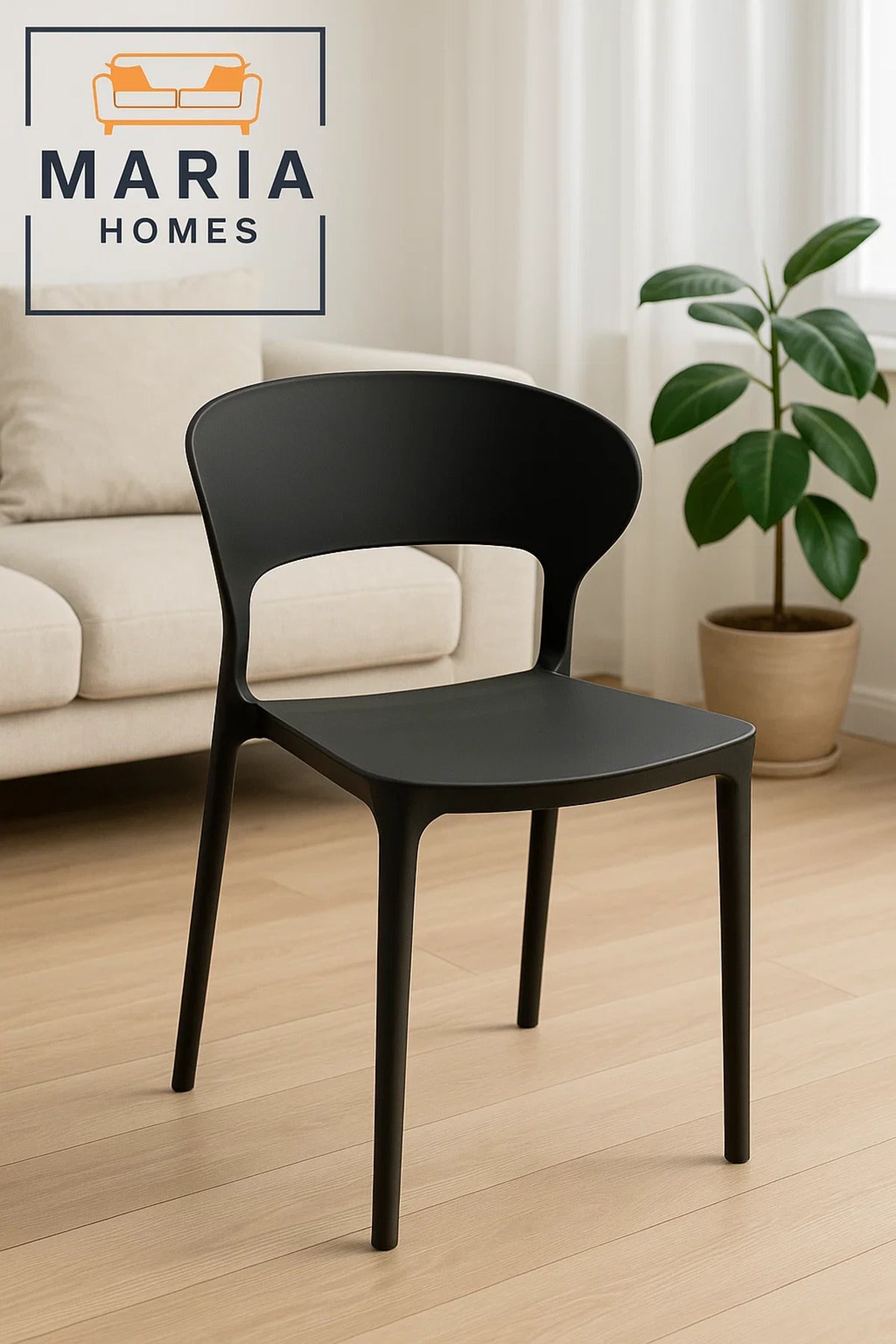 Black Modern Plastic Dining Chair Ð Ergonomic Curved Back Chair for Home, Office or CafŽ Seating
